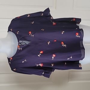 Madewell Womens semi sheer floral embroidery Short Sleeve blouse sz L